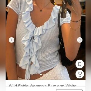 Wild Fable Women's Blue and White Ruffle Top
